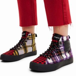 desigual TARTAN HIGH-TOP SNEAKERS plaid textured